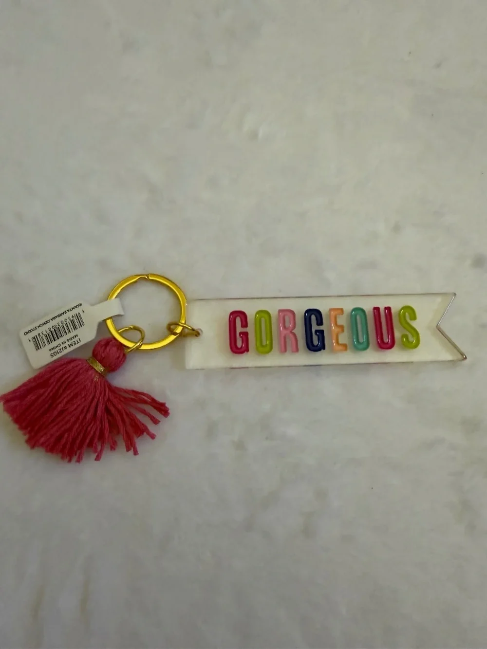 Santa Barbara Design Studio “Gorgeous” Acrylic Multicolor Keychain Pink Tassel